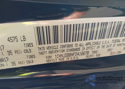 2015 Jeep Compass Sport from USA, damaged, VIN 1C4NJDBBXFD416678